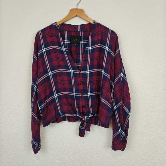 Rails Sloane Plaid Tie Waist Button Up Shirt Red Blue Size Small - Picture 4 of 12